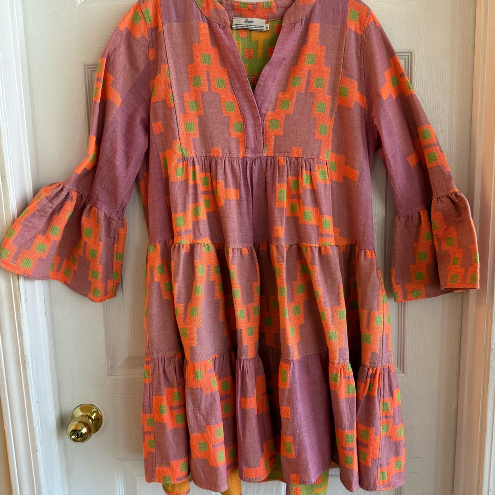 Devotion TWINS Casual Dress in Orange and Green